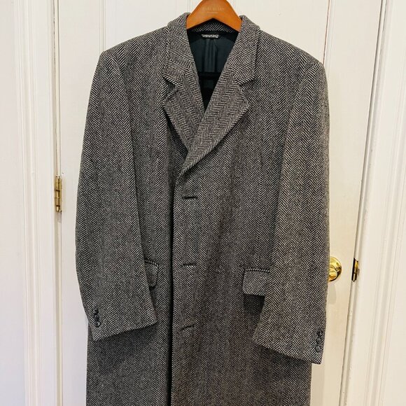 VTG Maitland of England Men's Gray Wool Herringbone Overcoat 46 R - Picture 12 of 15
